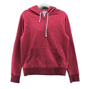 J. Crew Vintage Fleece Red Hoodie Mens Small S Burgundy Full Zip Loungewear